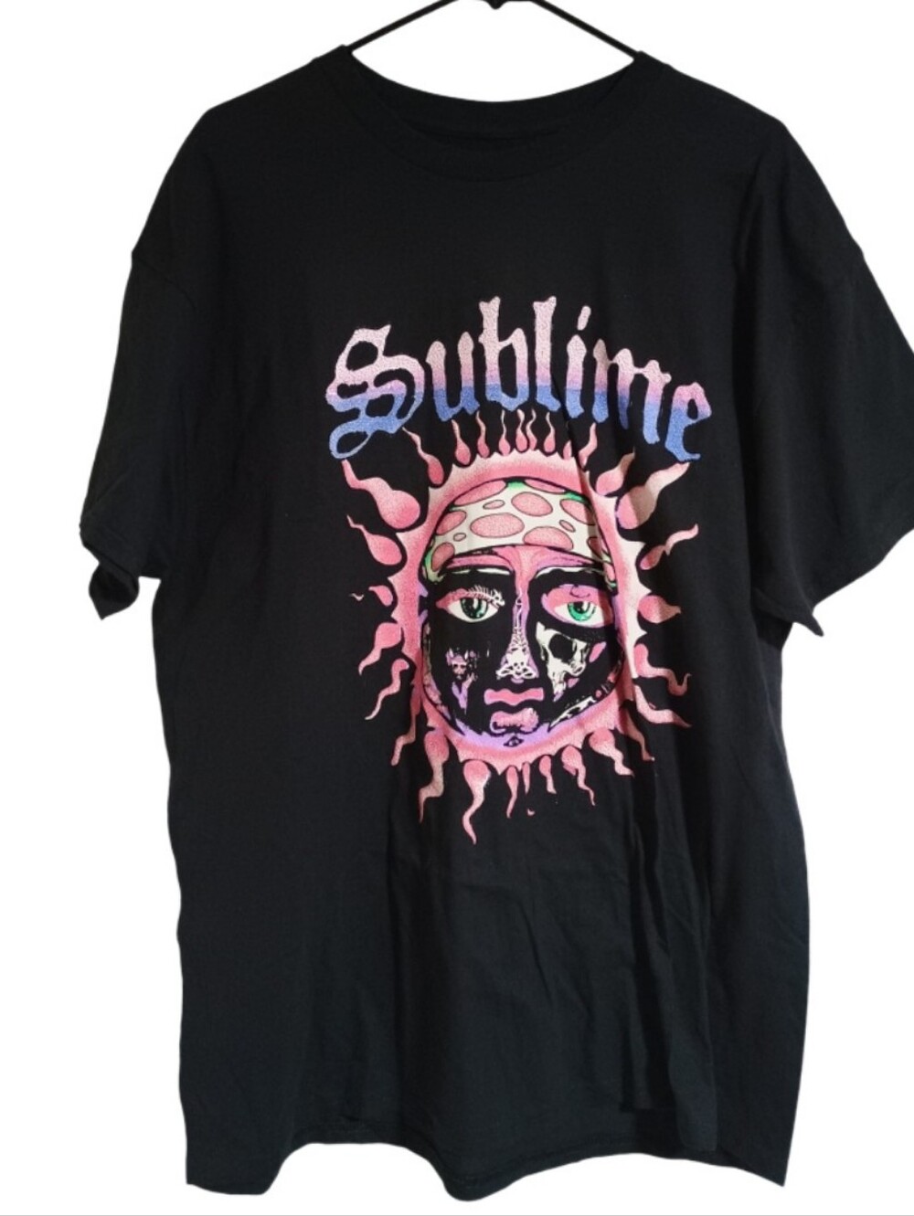 Sublime Black Short Sleeve Graphic Tee with Pink & Blue Sunface